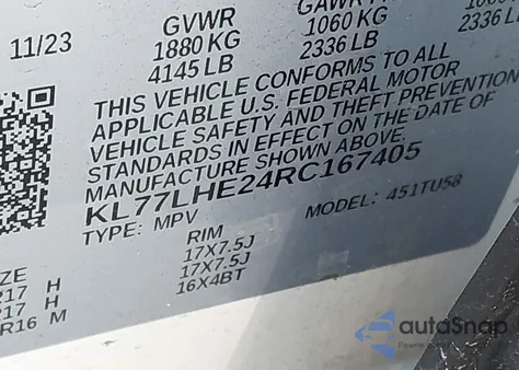 2024 Chevrolet Trax Fwd Lt from USA, damaged, VIN KL77LHE24RC167405